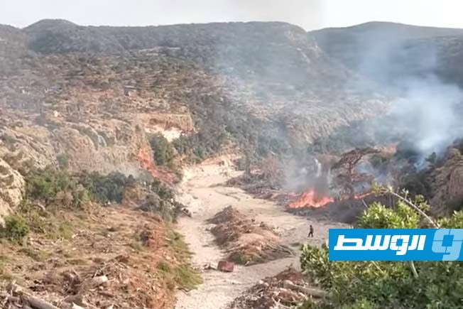 فرق الإطفاء تواصل إخماد حرائق غابات الجبل الأخضر (فيديو)